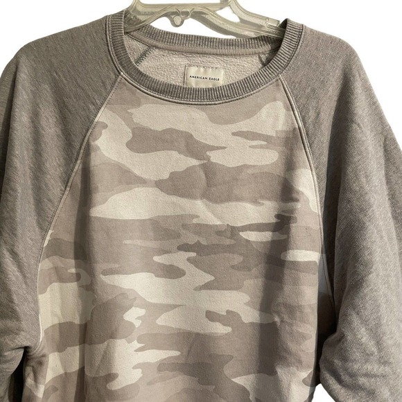American Eagle Camo Cropped Sweatshirt Raglan Sleeve Gray White Large Lo… - Picture 2 of 10